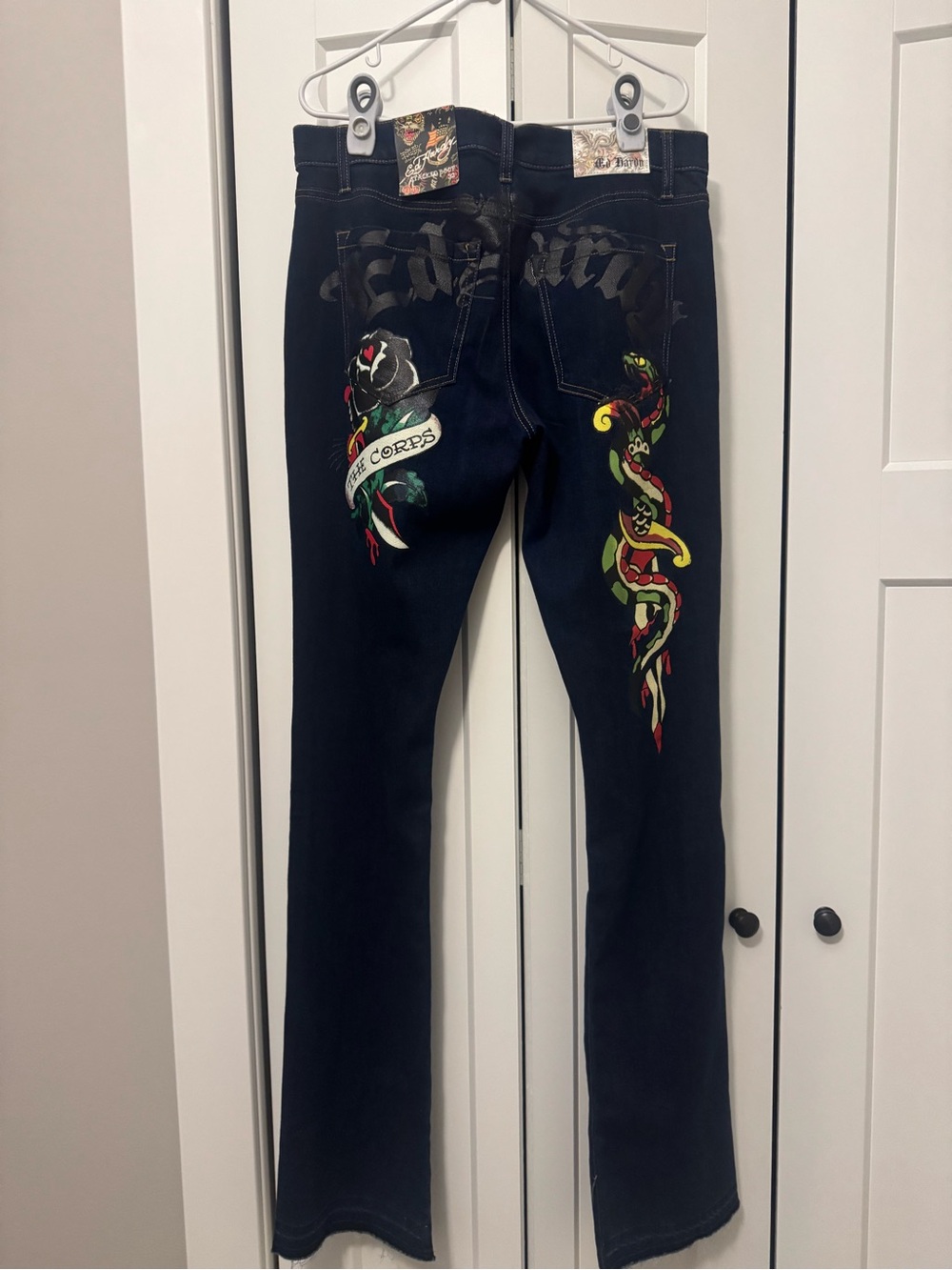 NWT Ed Hardy The Corps Stacked Bootcut Jeans Men 32 Graphic Y2K Streetwear